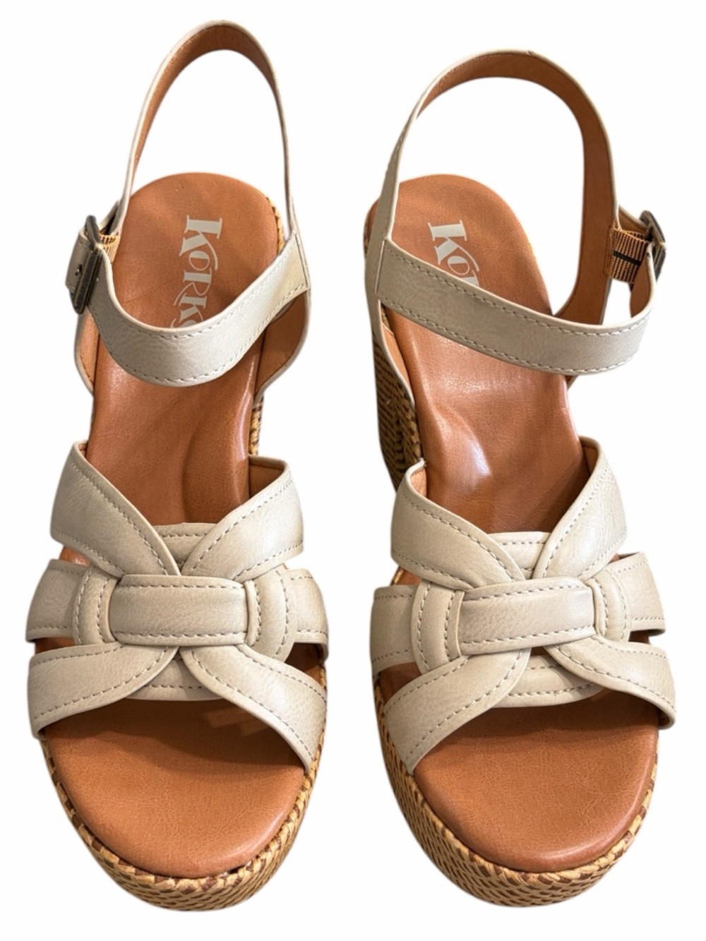Kork-Ease Women's Cream Leather Wedge Sandals